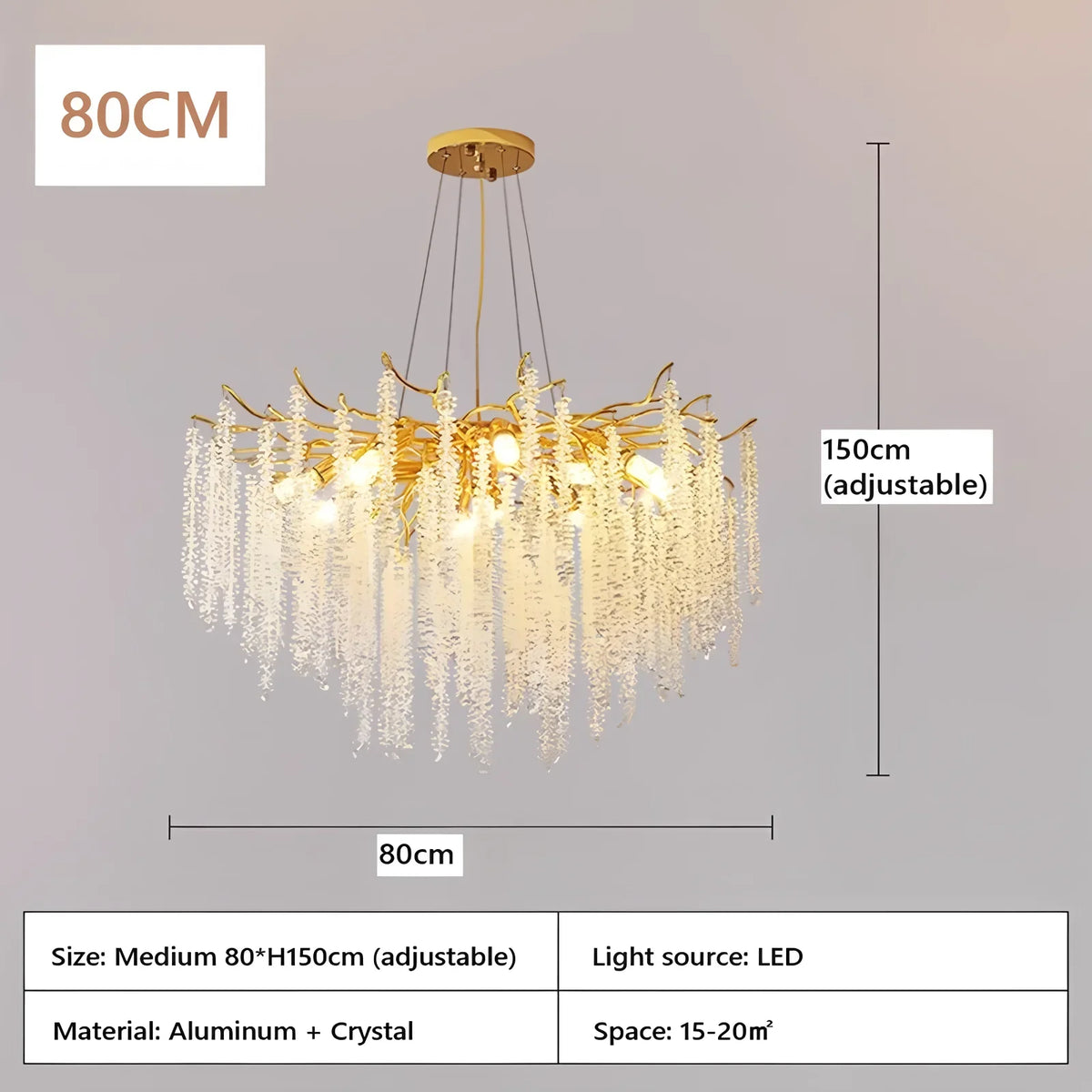 Modern luxury crystal branch chandelier in cold light, assembly required