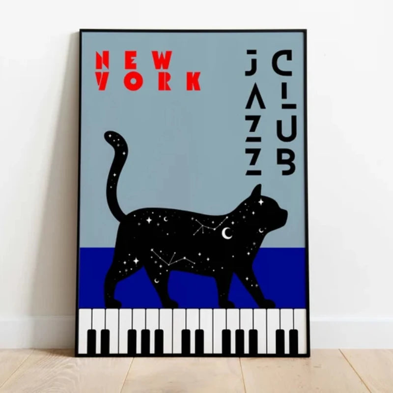 Black Piano Fortune Cat Canvas Wall Art