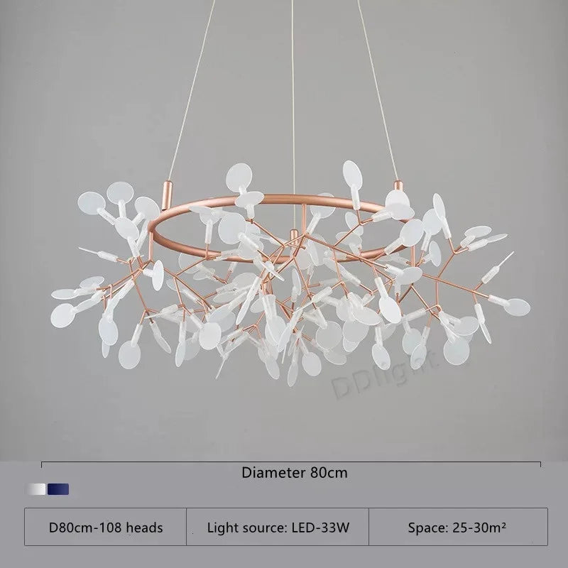 Dimmable firefly branch chandelier with remote control and knob switch