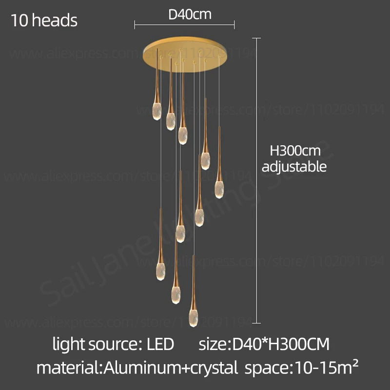 Crystal rod chandelier cluster on polished aluminum with warm LED light
