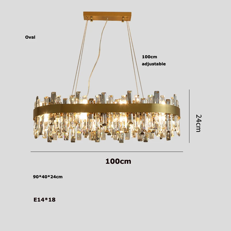 Oval crystal chandelier, 35.4 inches long, in black with smoky crystal