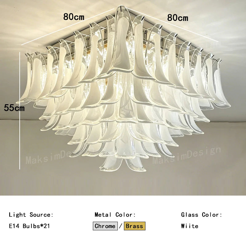 Stained glass petal chandelier with E14 bulbs on stainless steel