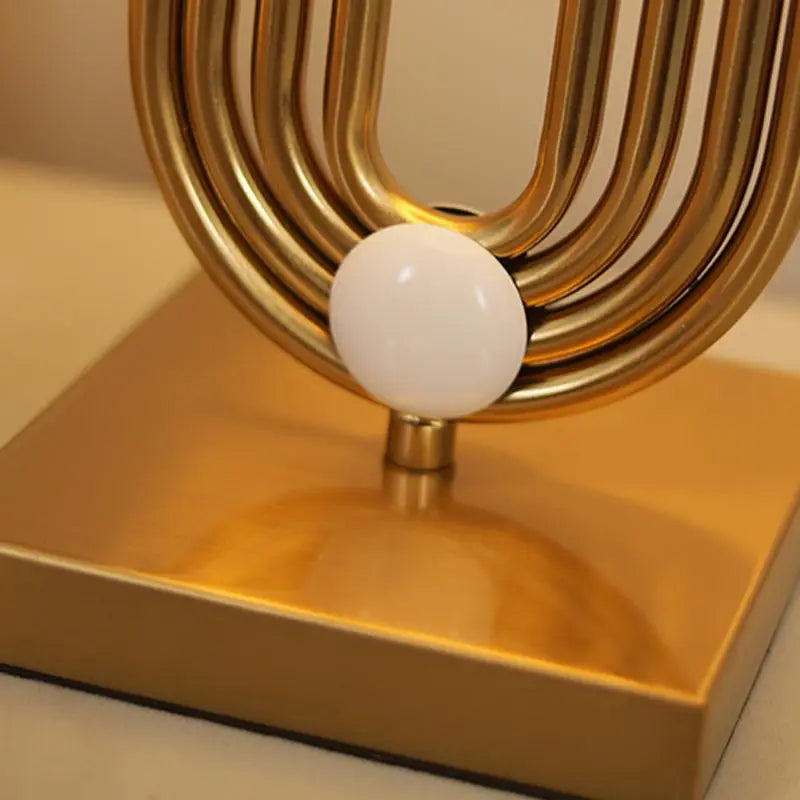 Modern copper table lamp in living room side table setting warm light