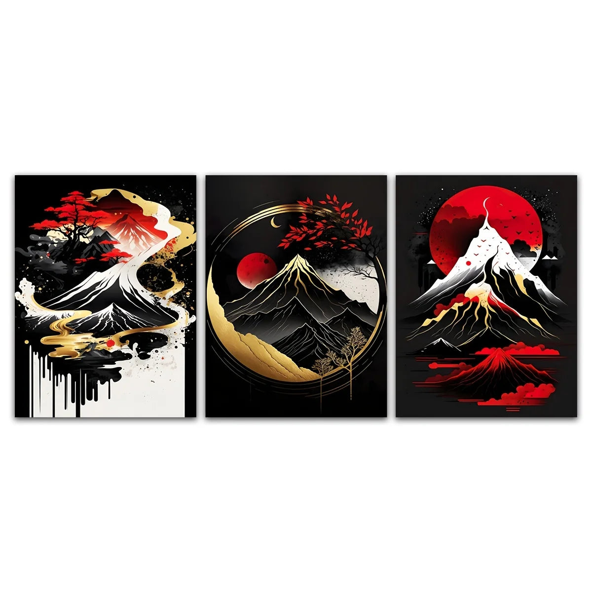 Japanese Ink Landscape 3-Piece Canvas Wall Art Set