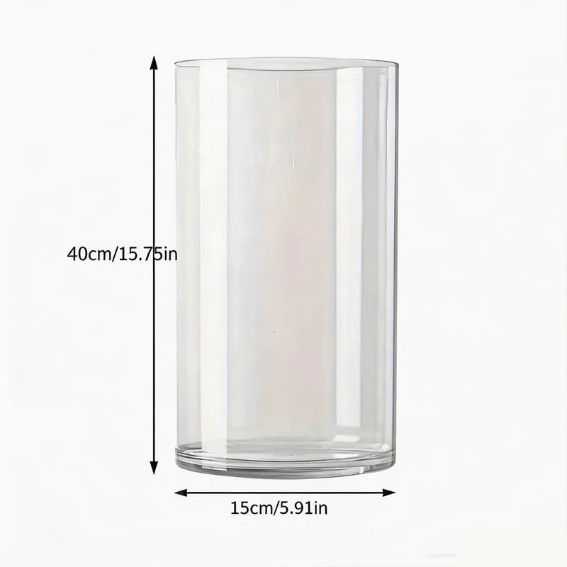 Clear acrylic cylinder vases in three heights for coordinated event table decor