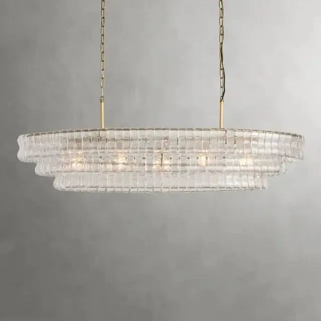 Three light linear chandelier 47.2 in long on polished steel
