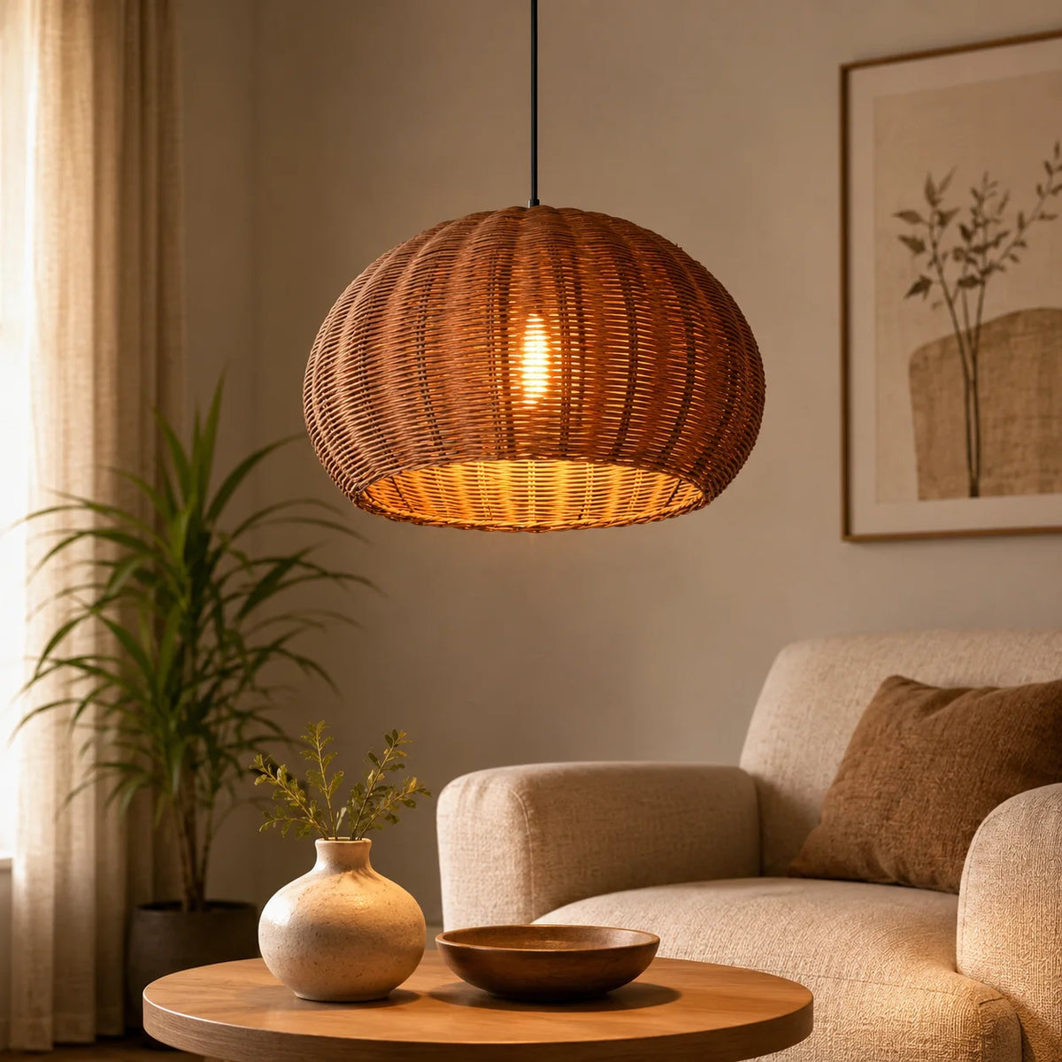 Farmhouse Rattan Globe Pendant