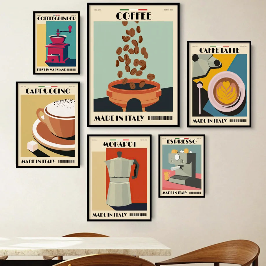 Italian Espresso Coffee Pot Beans Canvas Wall Art