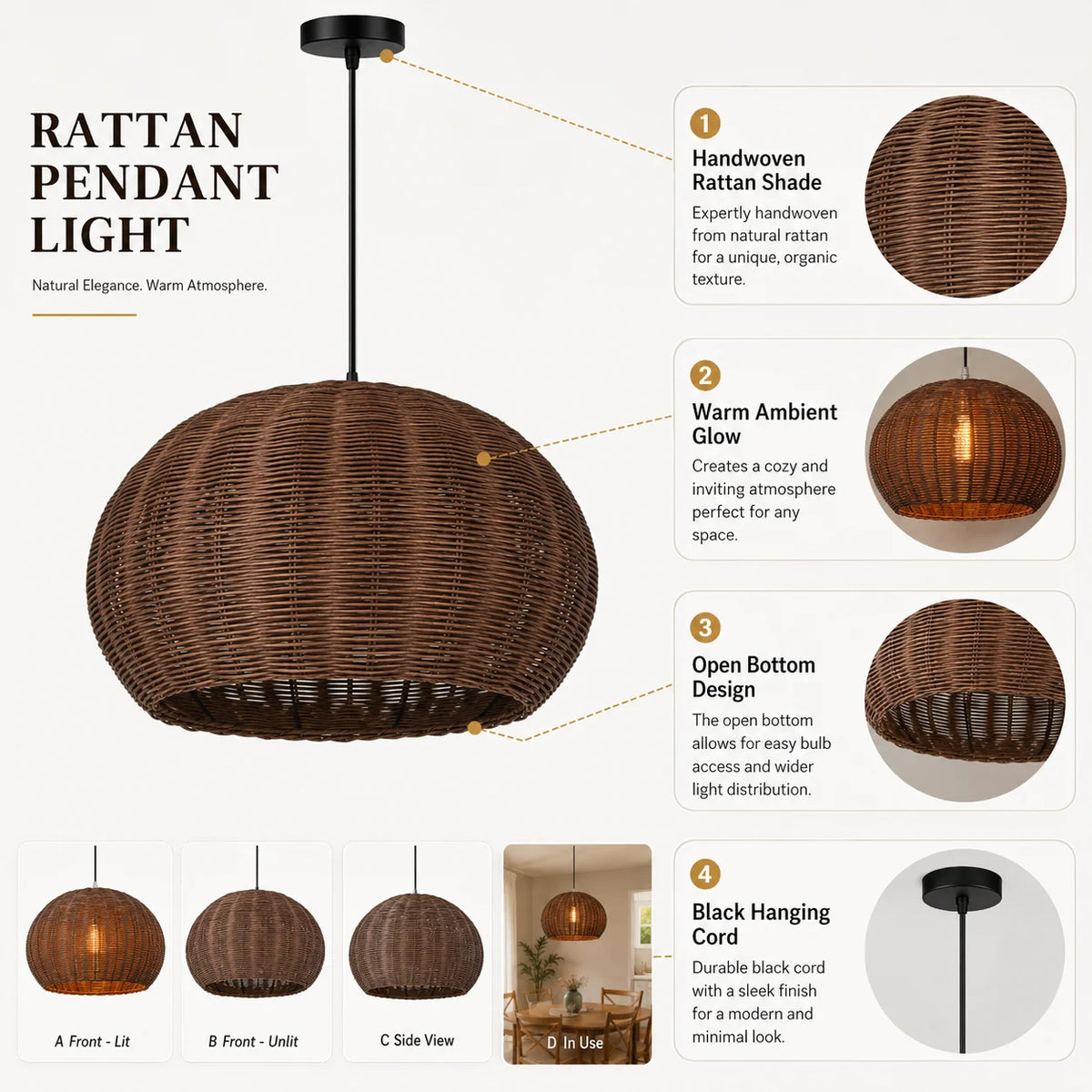 Farmhouse Rattan Globe Pendant