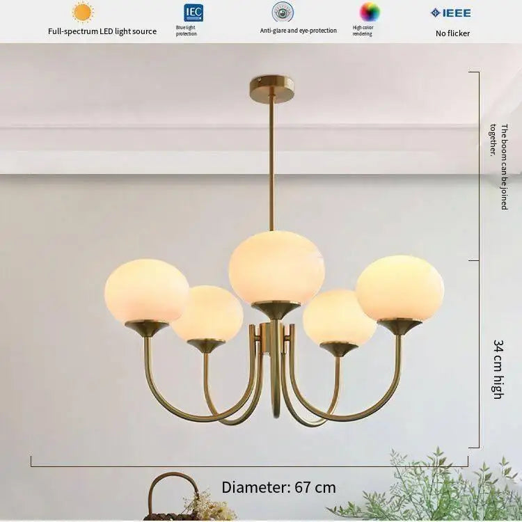 Semi flush mount frosted glass chandelier with knob switch control