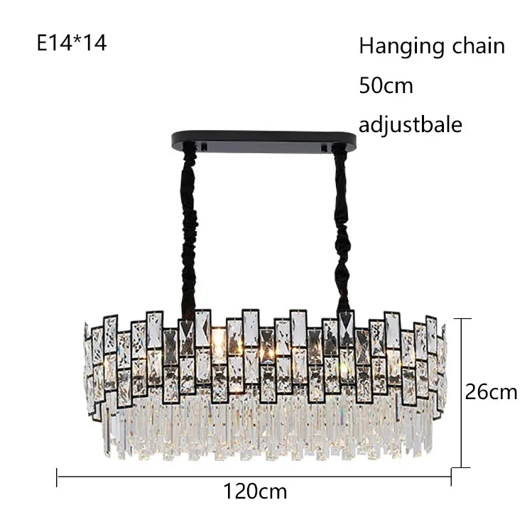 Gold linear crystal chandelier at 33.5 in (85 cm) in length