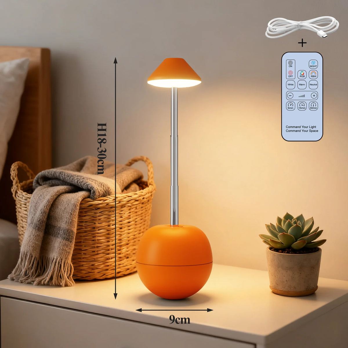 Creative decorative table lamp USB Type-C charging port close-up