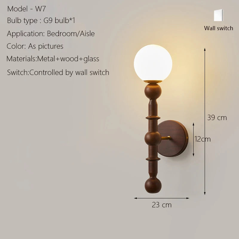 Neoclassical Wood Glass Wall Sconce