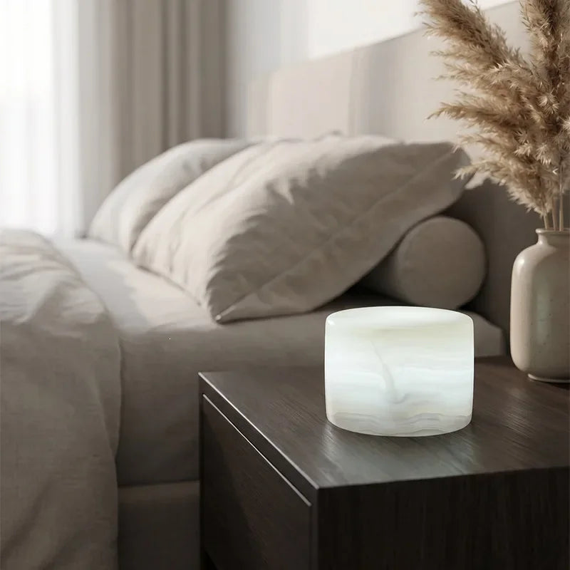 Touch sensor marble lamp RGB mode glowing colourful in bedroom setting
