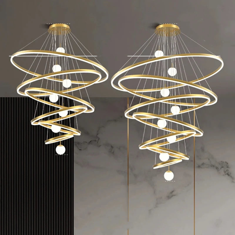 Stacked ring chandelier with remote adjustable 2800 to 6000K LED light
