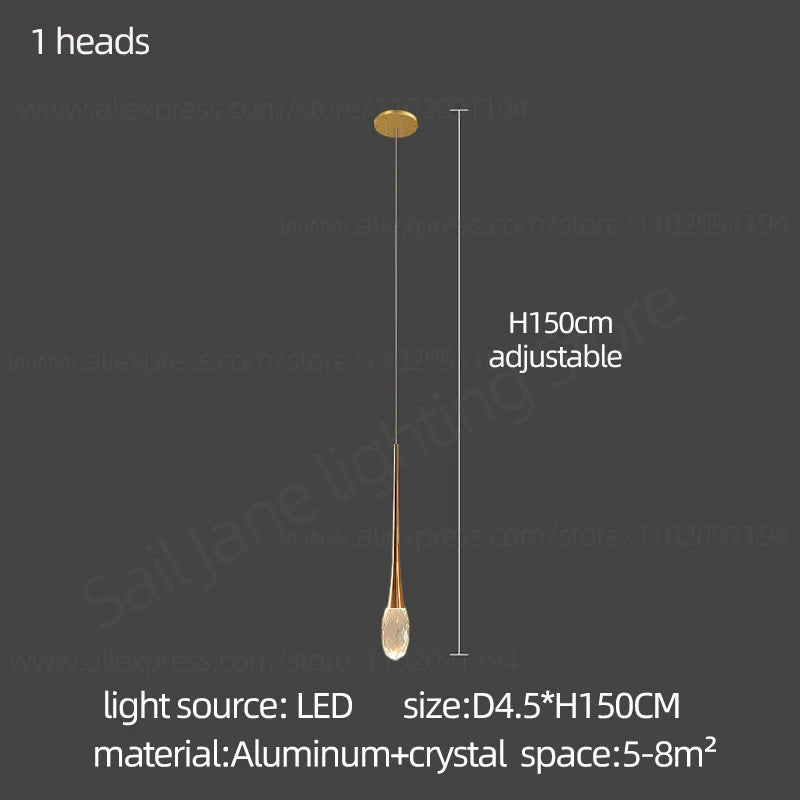 Crystal rod staircase chandelier in gold with adjustable warm to white light
