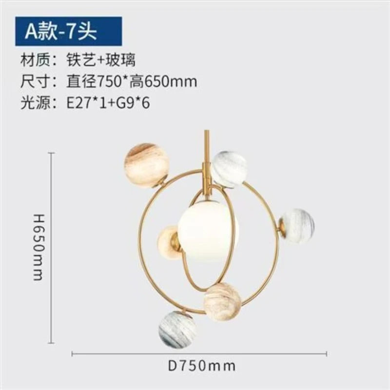 Nordic globe chandelier rated for 90 to 260V household supply