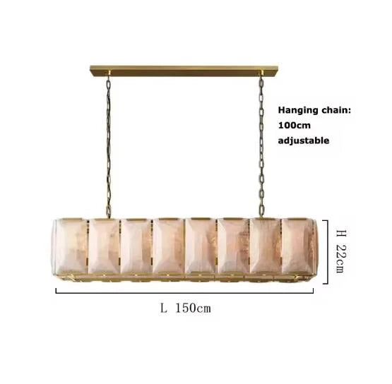 Dimmable linear crystal chandelier in white light, 90 to 260V