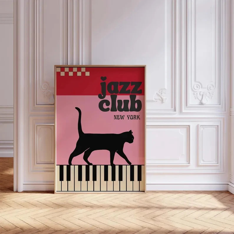 Black Piano Fortune Cat Canvas Wall Art