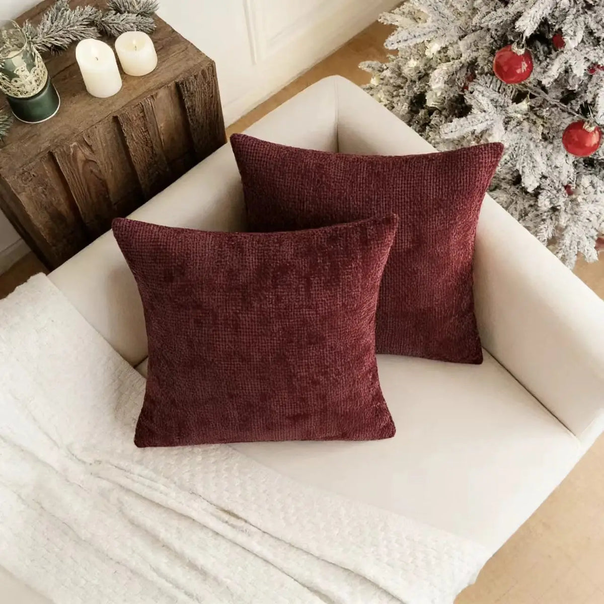 Farmhouse Chenille Throw Pillow Cover — alternate view
