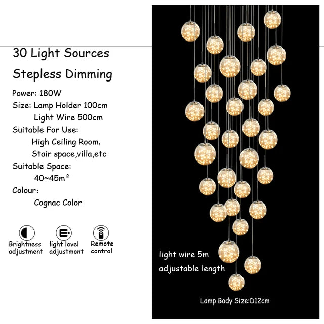 Smoked glass sphere chandelier with adjustable cord pendant mounting