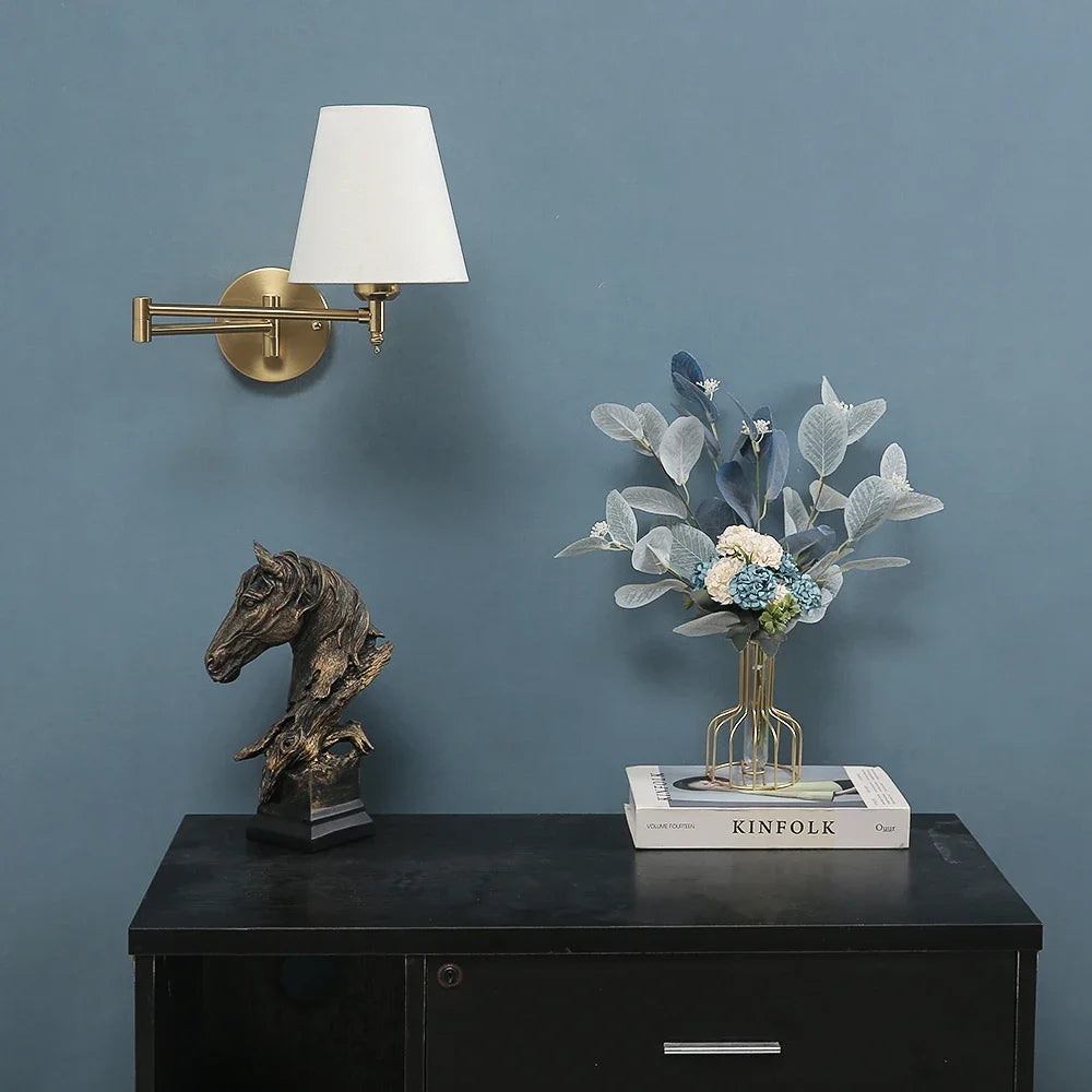 fabric shade wall sconce, side profile showing mounting depth