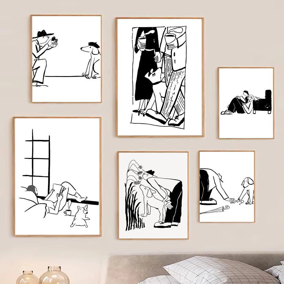 Korean Minimalist Anime Couple Canvas Wall Art