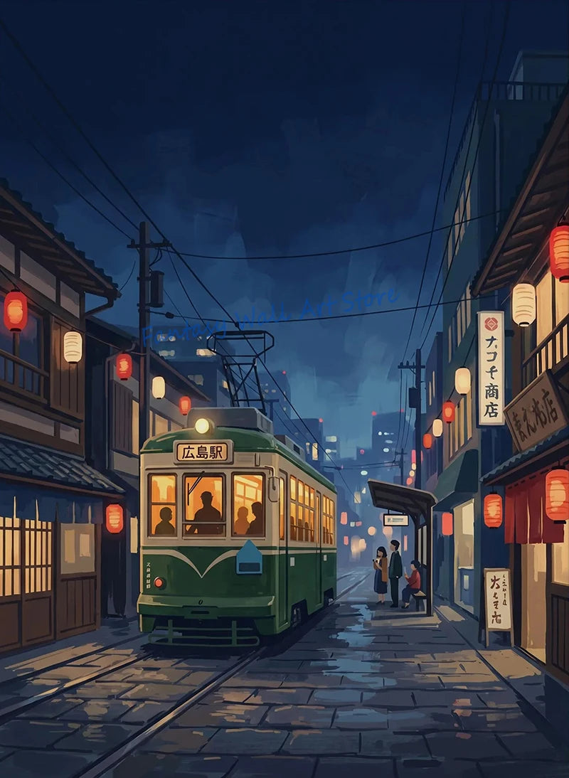 Vintage Japanese Railway Landscape Canvas Wall Art