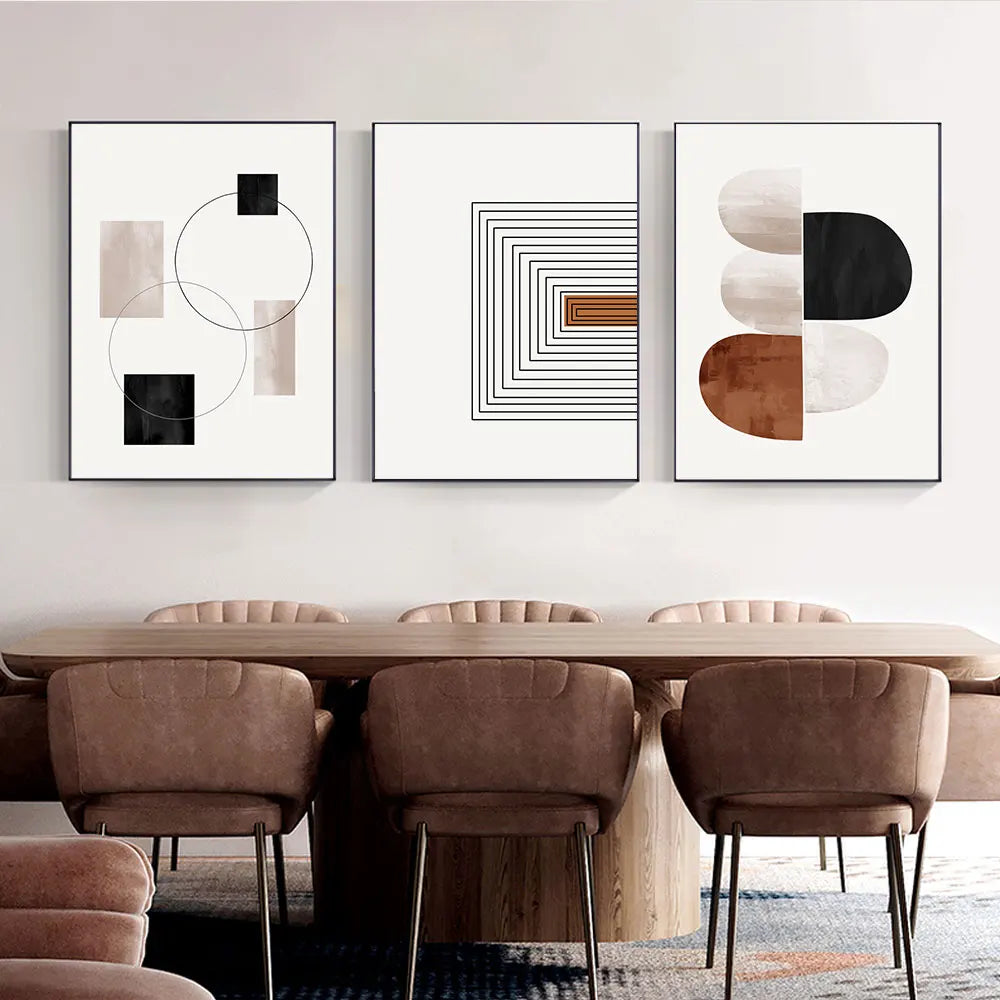 Black White Geometry Line Art 3-Piece Canvas Wall Art Set
