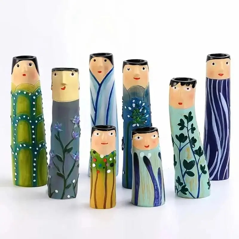 Bohemian face vase handmade resin dried flowers home décor