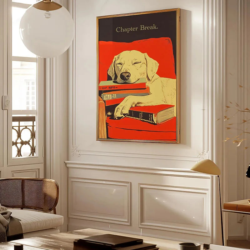 Funny Retro Dog Illustration Canvas Wall Art