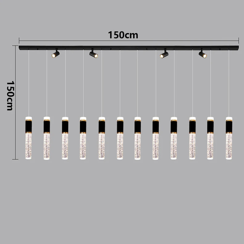 A style crystal linear chandelier in a brushed stainless finish
