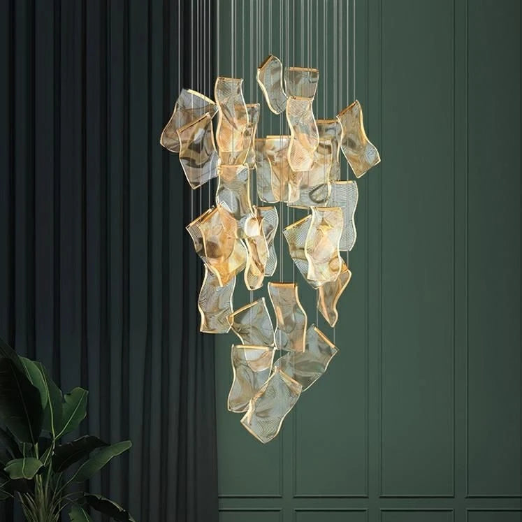 Twenty eight head streamer chandelier in a hollow curved design