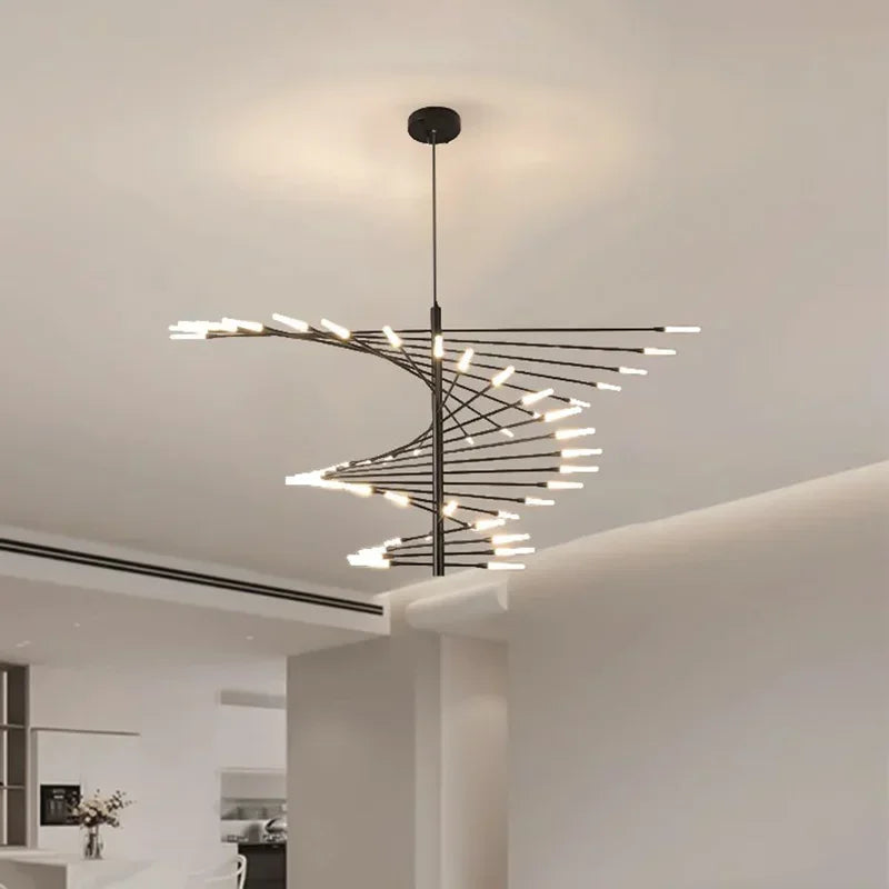 Gold firework chandelier with 20 acrylic tipped light arms in metal