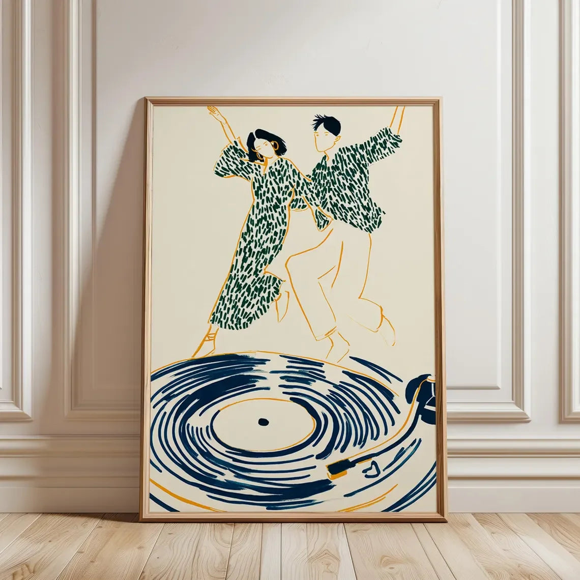 Retro Dancing Couple Record Player Canvas Wall Art