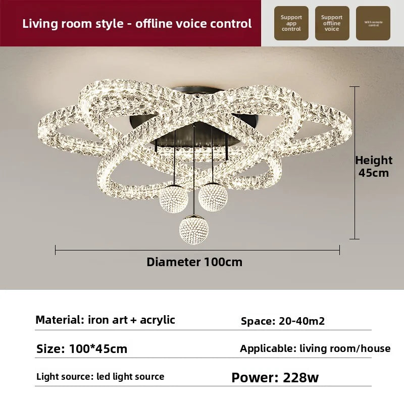 Brushed stainless chandelier with an acrylic diffuser and iron frame