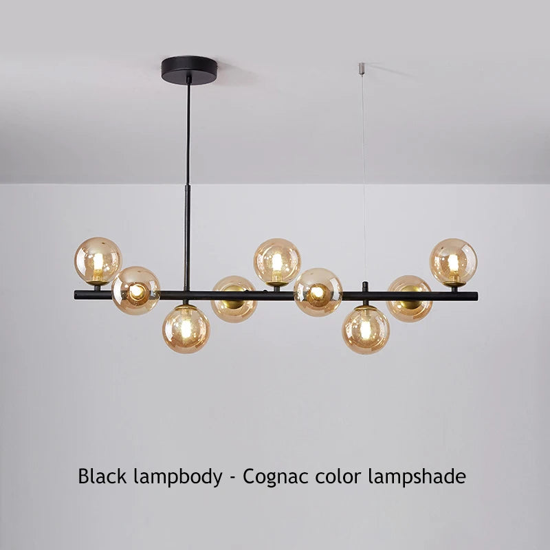 Black bar bead chandelier in cold white light with remote control