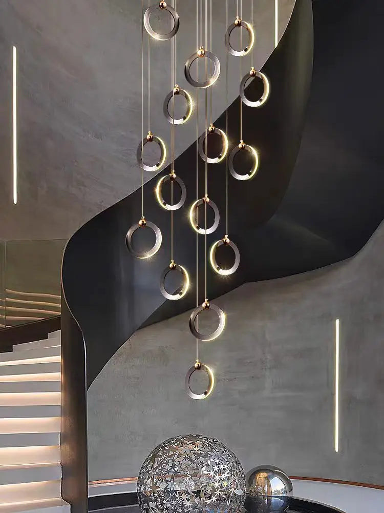 Ring chandelier with a 196.9 in drop for a double height stairwell