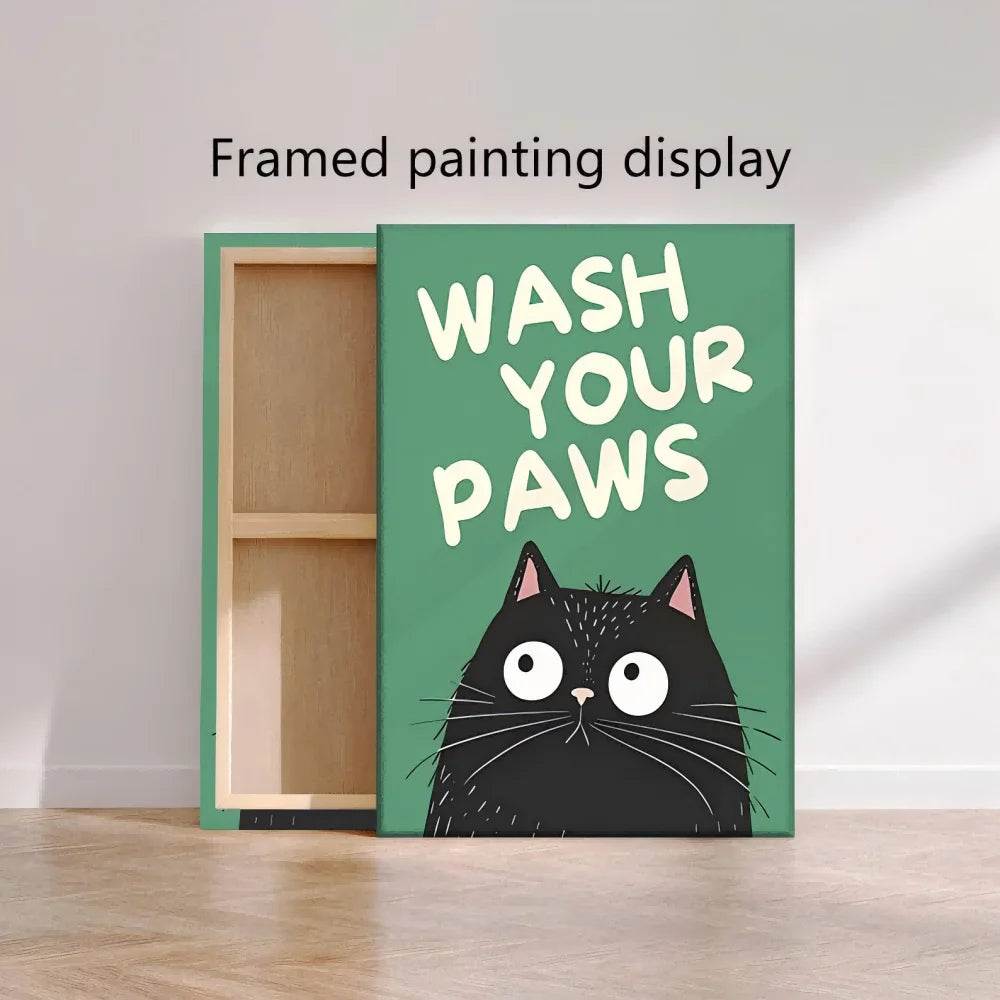 Wash Your Paws Black Cat Bathroom Canvas Wall Art