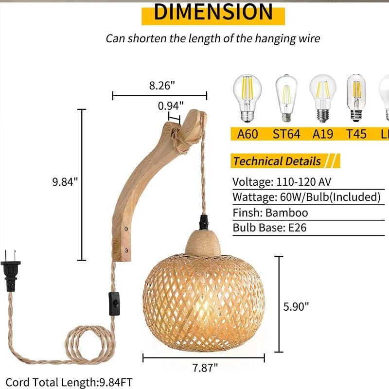 Bamboo Lantern Rattan Wall Sconce