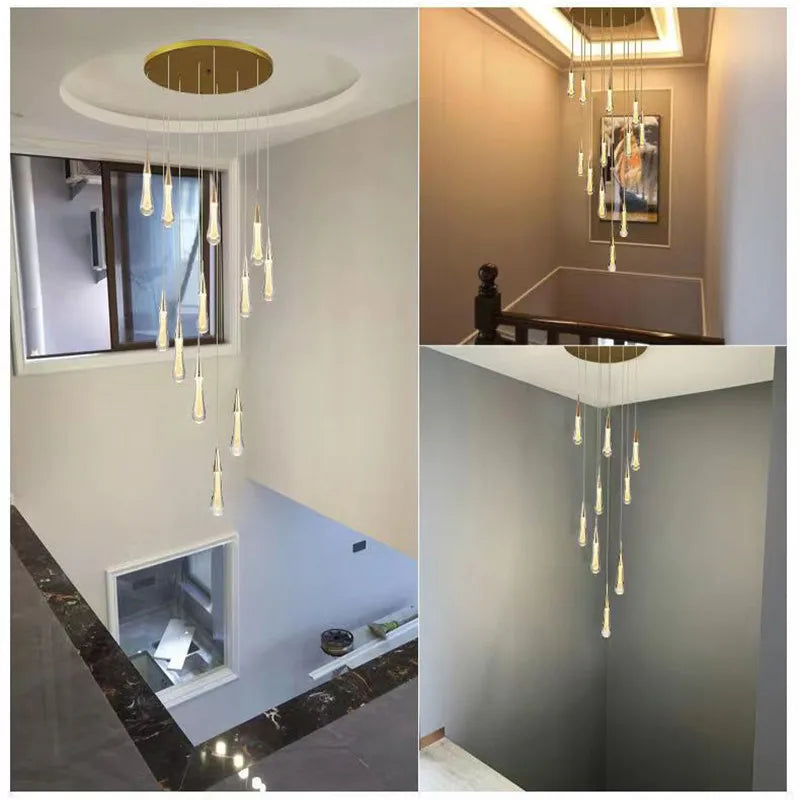 Crystal chandelier with eight staggered drops on a nickel plated frame