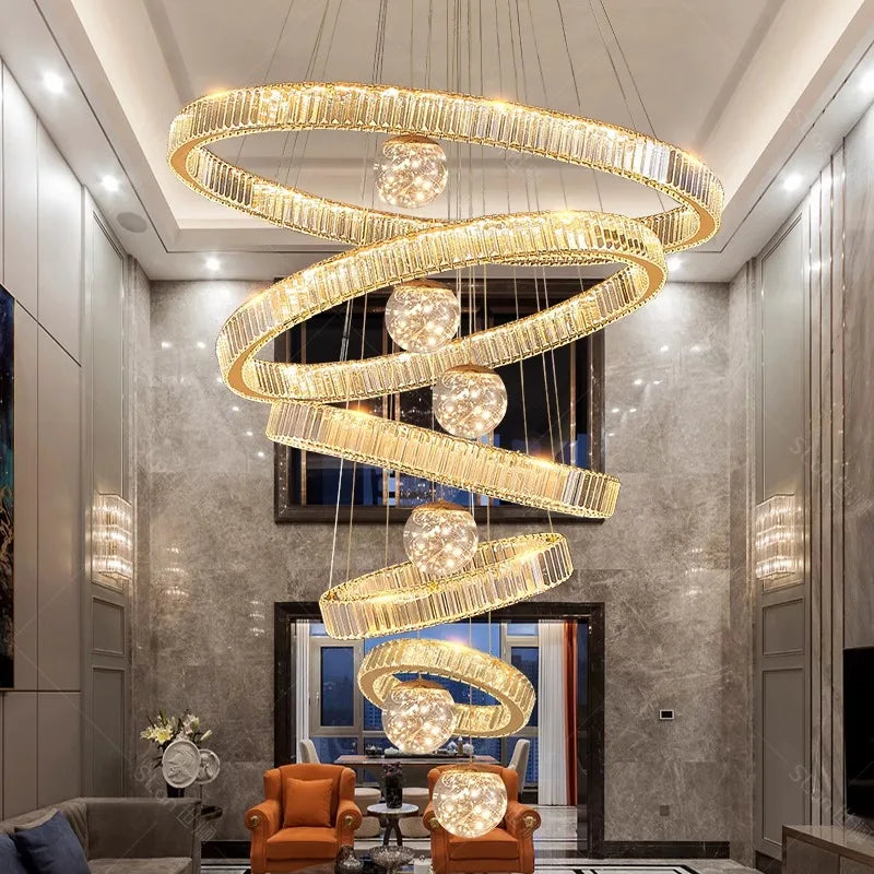Six ring crystal chandelier, 47.2 in widest ring, on an iron frame