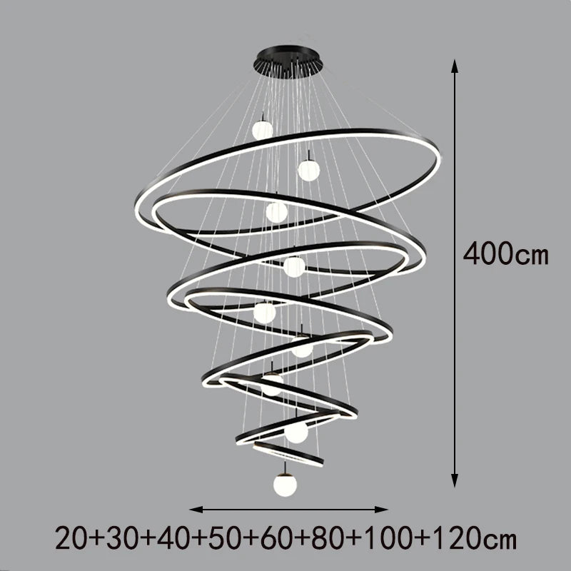 Four ring black chandelier on cord pendant mounting, assembly required