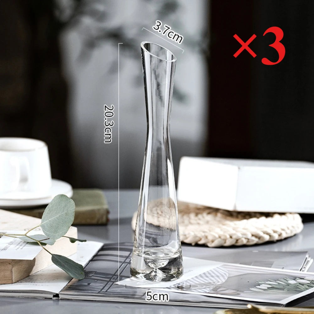 Side profile of style A slanted glass vase showing unique angled neck