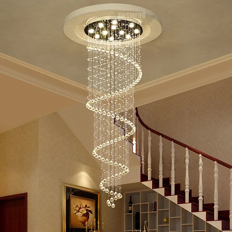 Spiral chandelier, 21.7 in wide and 86.6 in long, in warm light