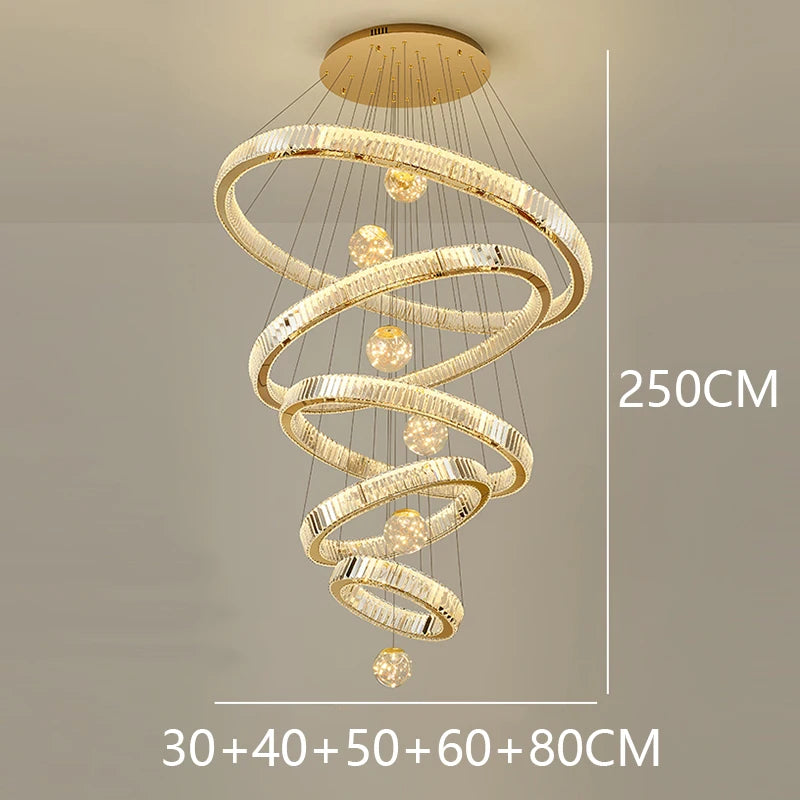 Four ring crystal chandelier in gold, wired for 90 to 260V