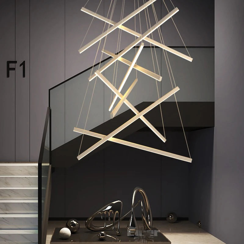 Nine head cascading metal chandelier in black with a 118 inch adjustable drop