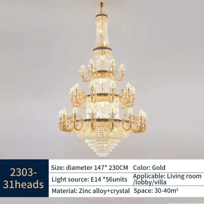 Large 31 light crystal chandelier spanning 147 centimetres across
