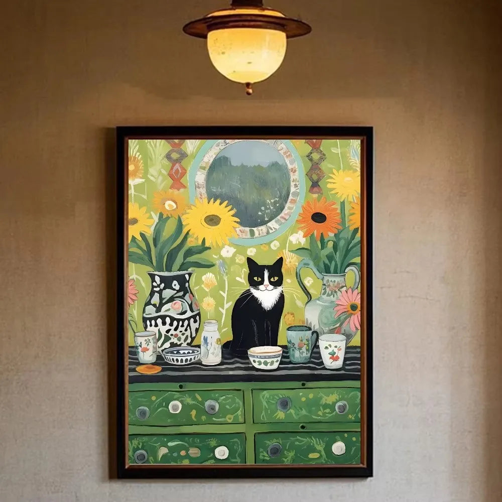 Funny Black Cat Toilet Newspaper Bathroom Canvas Art