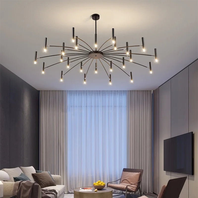 Twenty four head rod chandelier in matte black with G9 LED bulbs included
